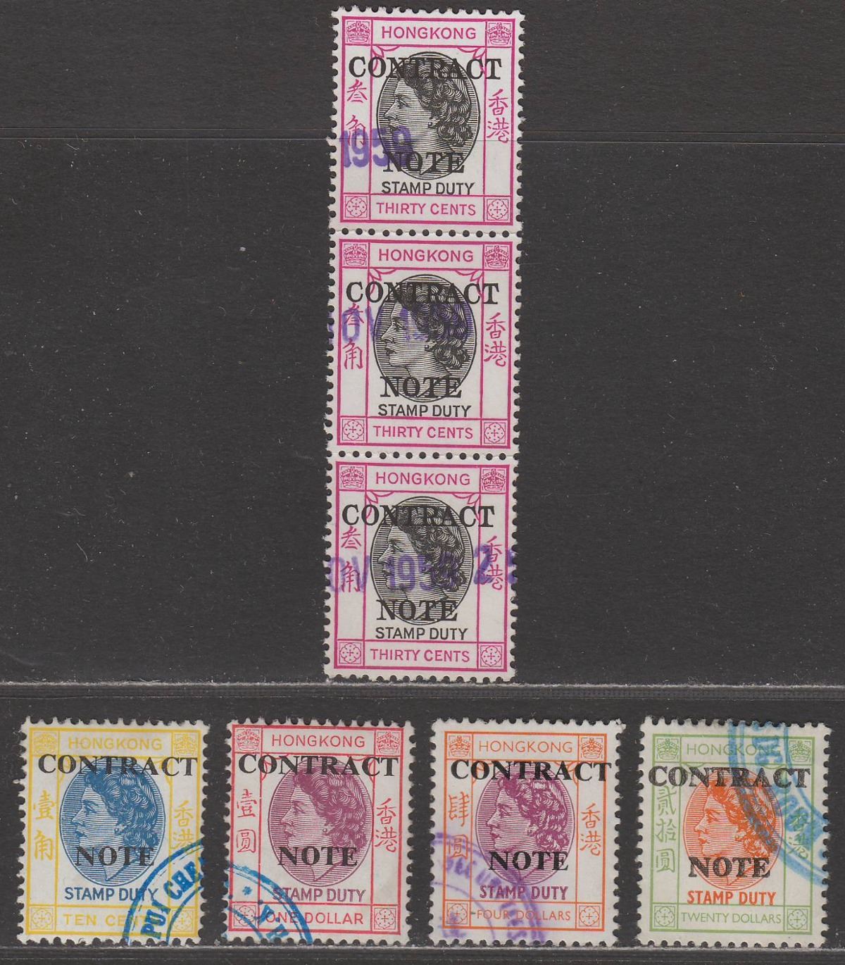 Hong Kong 1954-72 QEII Revenue Contract Note Overprint Selection to $20 Used 