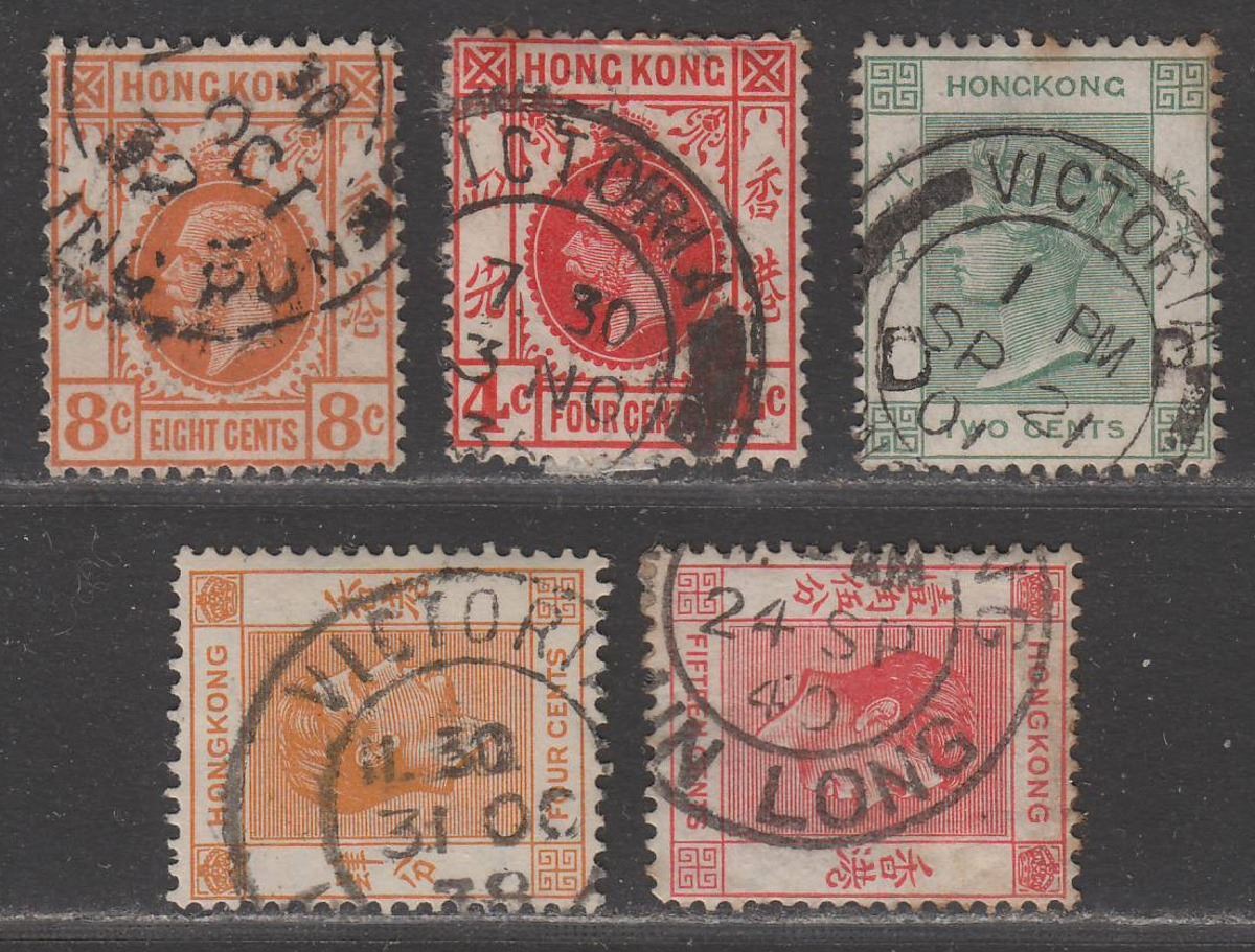 Hong Kong QV-KGVI Selection Used SAI YING PUN, VICTORIA, UN LONG Postmarks