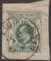 Click for more photos and details Hong Kong 1912 KEVII 2c Green Used on Piece w LIU KUNG TAU code D Postmark