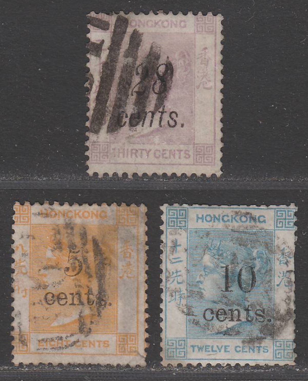 Hong Kong 1876-80 Queen Victoria Surcharge Selection Used with faults