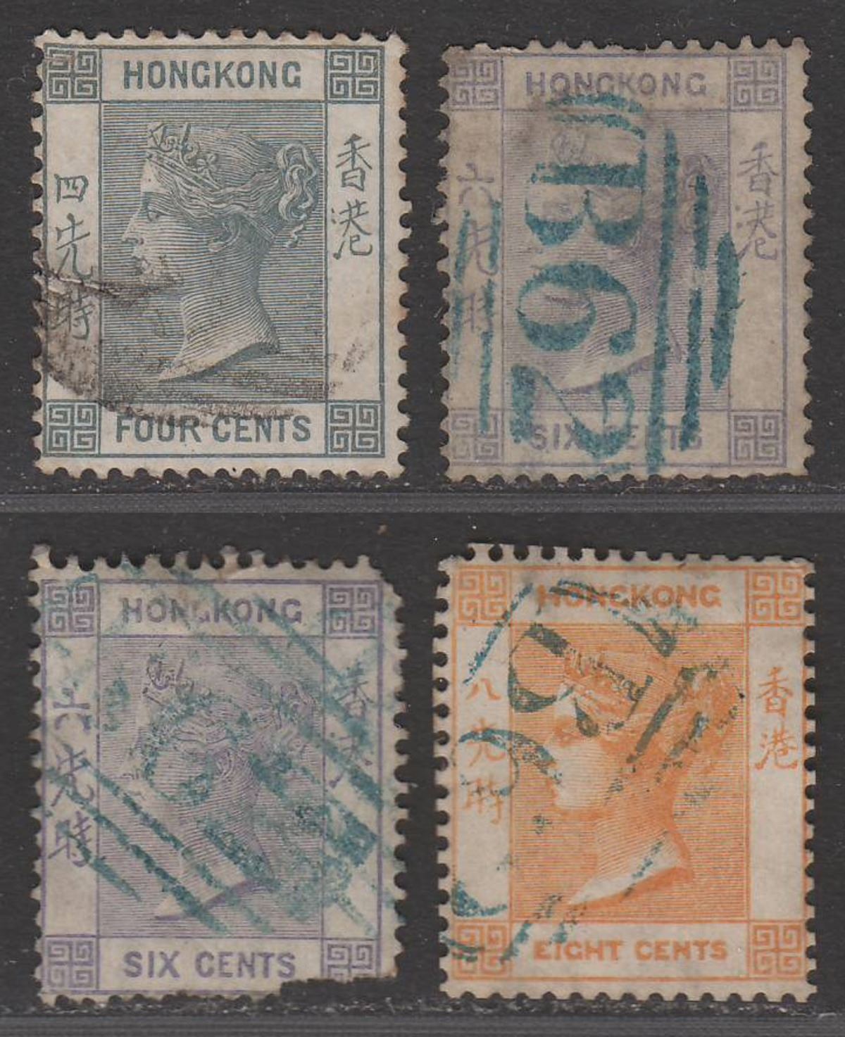 Hong Kong 1863-71 Queen Victoria 4c, 6c, 6c, 8c Used