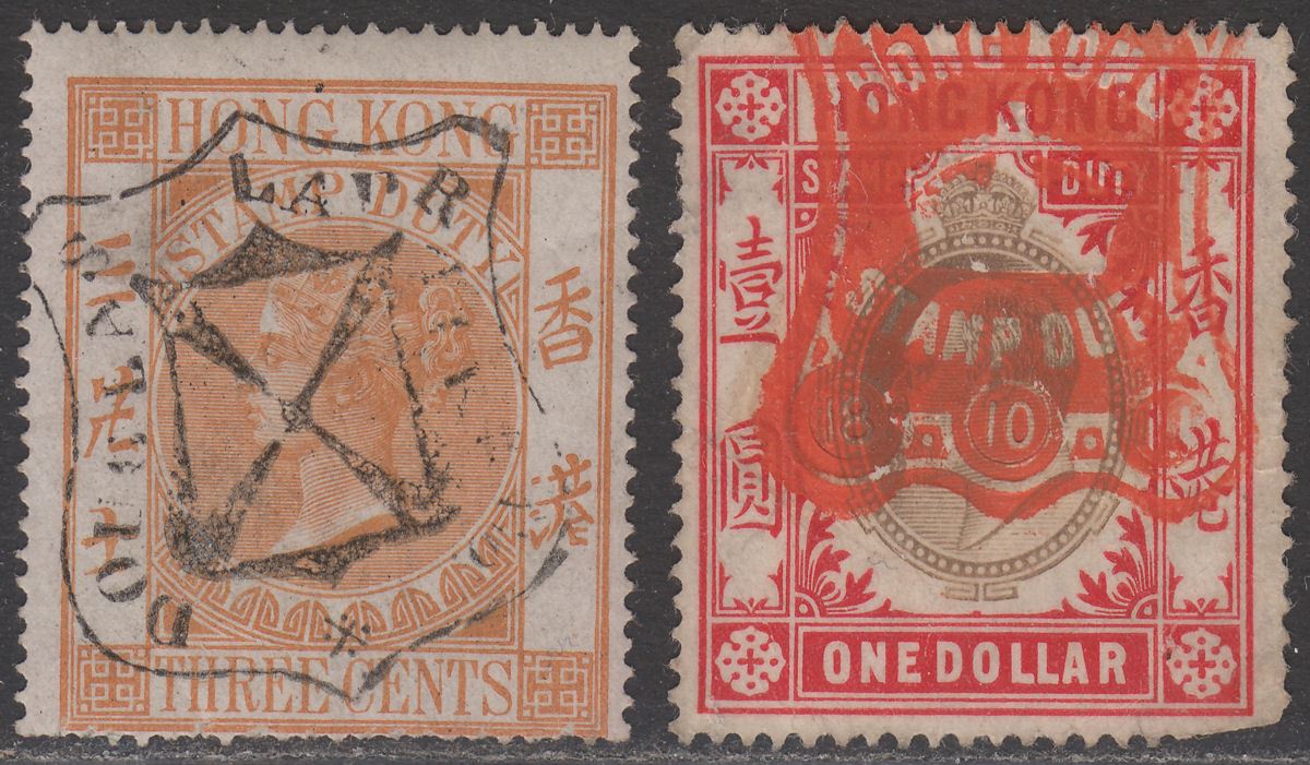 Hong Kong 1867-1907 QV-KEVII Revenue Stamp Duty 3c, $1 Used
