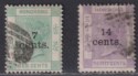 Hong Kong 1891 QV 7c on 10c, 14c on 30c Surcharge Used SG43-44 cat £100