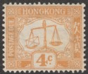 Click for more photos and details Hong Kong 1938 KGVI Postage Due 4c Orange Ordinary Paper Mint SG D7