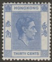 Click for more photos and details Hong Kong 1946 KGVI 30c Blue Mint SG152