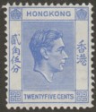 Click for more photos and details Hong Kong 1938 KGVI 25c Bright Blue Mint SG149