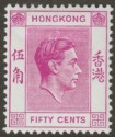 Click for more photos and details Hong Kong 1947 KGVI 50c Bright Purple Chalky Mint SG153c