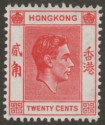 Hong Kong 1948 KGVI 20c Scarlet-Vermilion Mint SG148