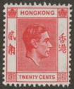 Click for more photos and details Hong Kong 1948 KGVI 20c Scarlet-Vermilion Mint SG148