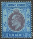 Click for more photos and details Hong Kong 1903 KEVII 10c Purple and Blue on Blue Mint SG67
