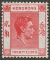 Hong Kong 1948 KGVI 20c Scarlet-Vermilion Mint SG148
