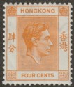 Click for more photos and details Hong Kong 1938 KGVI 4c Orange p14 Mint SG142