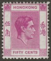 Click for more photos and details Hong Kong 1946 KGVI 50c Reddish Purple Mint SG153b
