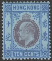 Click for more photos and details Hong Kong 1903 KEVII 10c Purple and Blue on Blue Mint SG67
