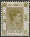 Click for more photos and details Hong Kong 1938 KGVI 30c Yellow-Olive p14 Mint SG151
