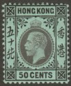 Click for more photos and details Hong Kong 1912 KGV 50c Black on Blue-Green Mint SG111
