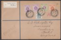 Hong Kong 1938 KGV 20c 8c 5c x2, KGVI 2c Registered First Day Cover to England