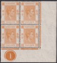 Click for more photos and details Hong Kong 1938 KGVI 4c Orange Plate 1 Corner Block of 4 Mint SG142 cat £48