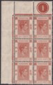 Click for more photos and details Hong Kong 1941 KGVI 8c Red-Brown Plate 1 Corner Block of 6 Mint SG144