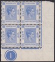 Click for more photos and details Hong Kong 1938 KGVI 25c Bright Blue Plate 1 Corner Block 4 Mint SG149 cat £116