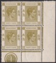 Click for more photos and details Hong Kong 1945 KGVI 30c Yel Olive p14½x14 Plate 1 Corner Block of 4 Mint SG151a