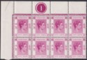 Click for more photos and details Hong Kong 1947 KGVI 50c Bright Purple Chalky Plate 1 Corner Block 8 Mint SG153c