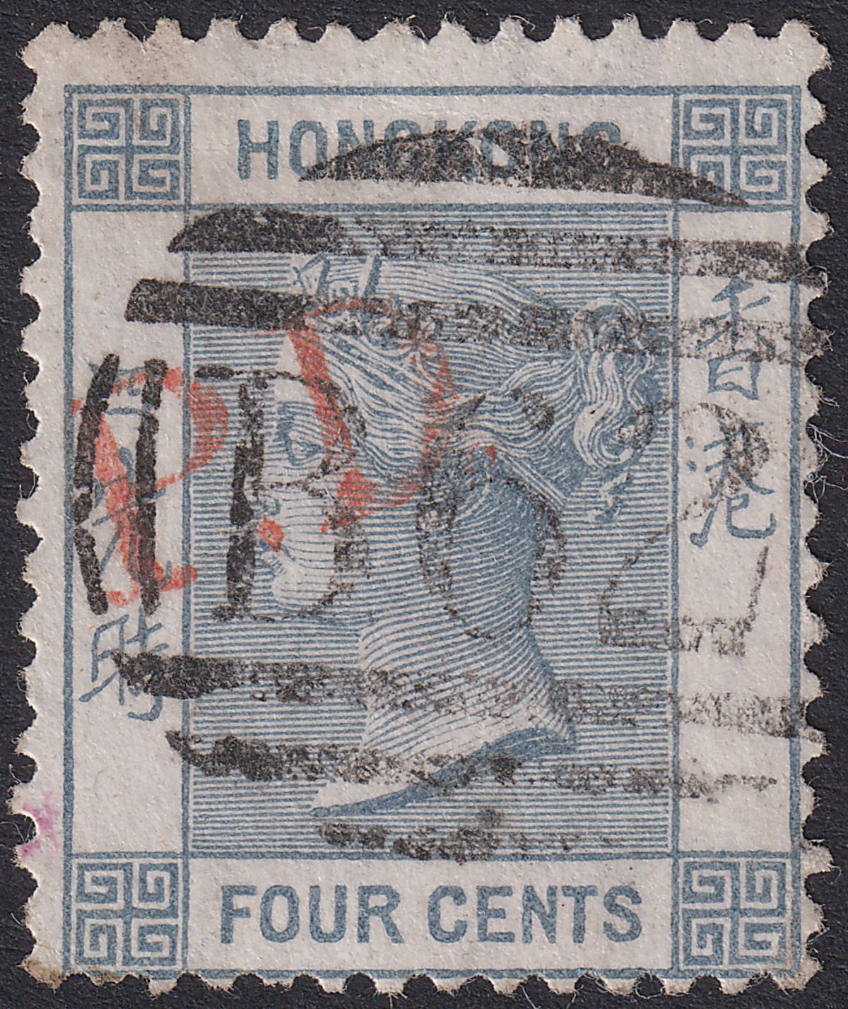 Hong Kong 1863 QV 4c Grey Used with Red PD Mark and B62 Postmark