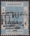 Click for more photos and details Hong Kong 1880 QV 10c on 12c Blue Used w D27 Postmark Amoy SG Z25 cat £100 THIN