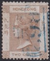 Hong Kong 1862 QV 2c Brown Used SG1 cat £120 with Blue B62 Postmark