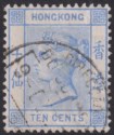 Click for more photos and details Hong Kong 1900 QV 10c Ultramarine Used with part MACAU Postmark