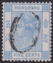 Hong Kong 1880 QV 5c Blue Used SG29 with Dumb Oval Arrival? Mark