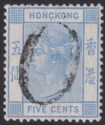 Click for more photos and details Hong Kong 1880 QV 5c Blue Used SG29 with Dumb Oval Arrival? Mark