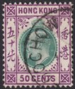 Click for more photos and details Hong Kong KEVII 50c Green and Magenta Used w FOOCHOW Postmark SG Z384 cat £48