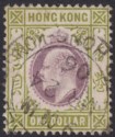 Click for more photos and details Hong Kong 1903 KEVII $1 Purple and Sage-Green Used SG72 cat £30