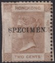 Click for more photos and details Hong Kong 1862 QV 2c Brown SPECIMEN local type HK2 SG1s damaged