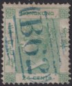 Click for more photos and details Hong Kong 1862 QV 24c Green Used SG5 cat £120 with blue B62 postmark