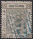Click for more photos and details Hong Kong 1862 QV 96c Brownish Grey Used SG7 cat £450 with blue B62 postmark