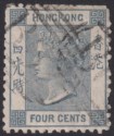 Click for more photos and details Hong Kong 1870 QV 4c Slate perf 12½ Used SG9f cat £275 clipped