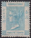 Click for more photos and details Hong Kong 1865 QV 12c Pale Greenish Blue Unused SG12 cat £1100 as mint