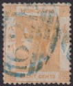 Click for more photos and details Hong Kong 1864 QV 8c Bright Orange Used SG11b with Blue 62B Postmark