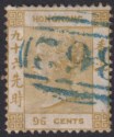 Click for more photos and details Hong Kong 1865 QV 96c Olive-Bistre Used SG18 cat £750 missing perf