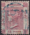 Click for more photos and details Hong Kong 1865 QV 48c Rose-Carmine Used SG17a cat £38 with Blue 62B Postmark