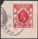 Hong Kong 1914 KGV 4c Red Used on Piece with HANKOW code C Postmark SG Z515