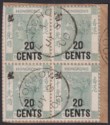 Hong Kong 1900 QV 20c Surch on 30c Block Used Piece FOOCHOW Postmarks SG Z349