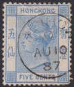 Hong Kong 1887 QV 5c Used HOIHOW w Code C Sideways Postmark SG Z566 c£60 China
