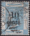 Click for more photos and details Hong Kong 1880 QV 10c on 12c Blue Used SG25 cat £55