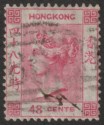 Click for more photos and details Hong Kong 1865 QV 48c Rose-Carmine watermark Inverted Used SG17w cat £200 tear