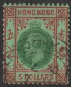 Click for more photos and details Hong Kong 1925 KGV $5 Green and Red on Emerald Used SG132 cat £80 small faults