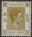 Click for more photos and details Hong Kong 1938 KGVI 30c Yellow-Olive p14 Mint SG151 cat £150