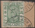 Click for more photos and details Hong Kong 1938 KGVI Stamp Duty 5c Green Used on piece SG F12 cat £17